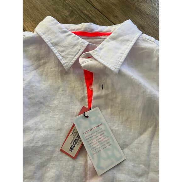 NWT Le Club Men's White Peter Linen Button Down Shirt Size Medium - Picture 5 of 7